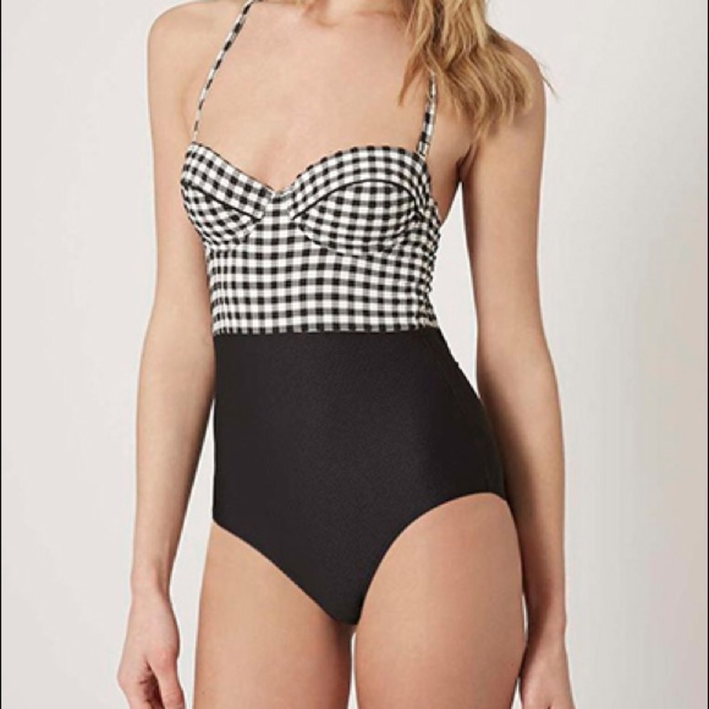 One piece checker bathing suit